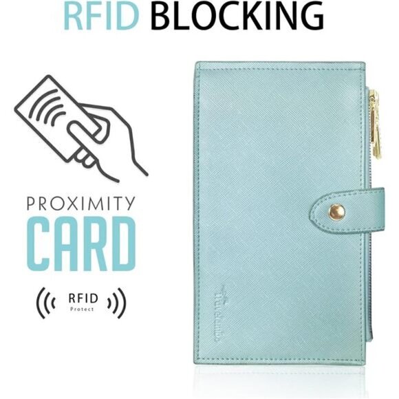 Women's Wallet RFID Blocking Bi fold Multi Card Wallet Zipper Pocket TURQUOISE - Picture 3 of 5